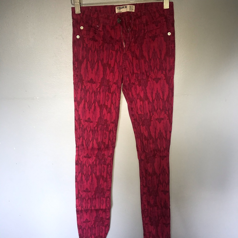 Colour Red Printed Jeans